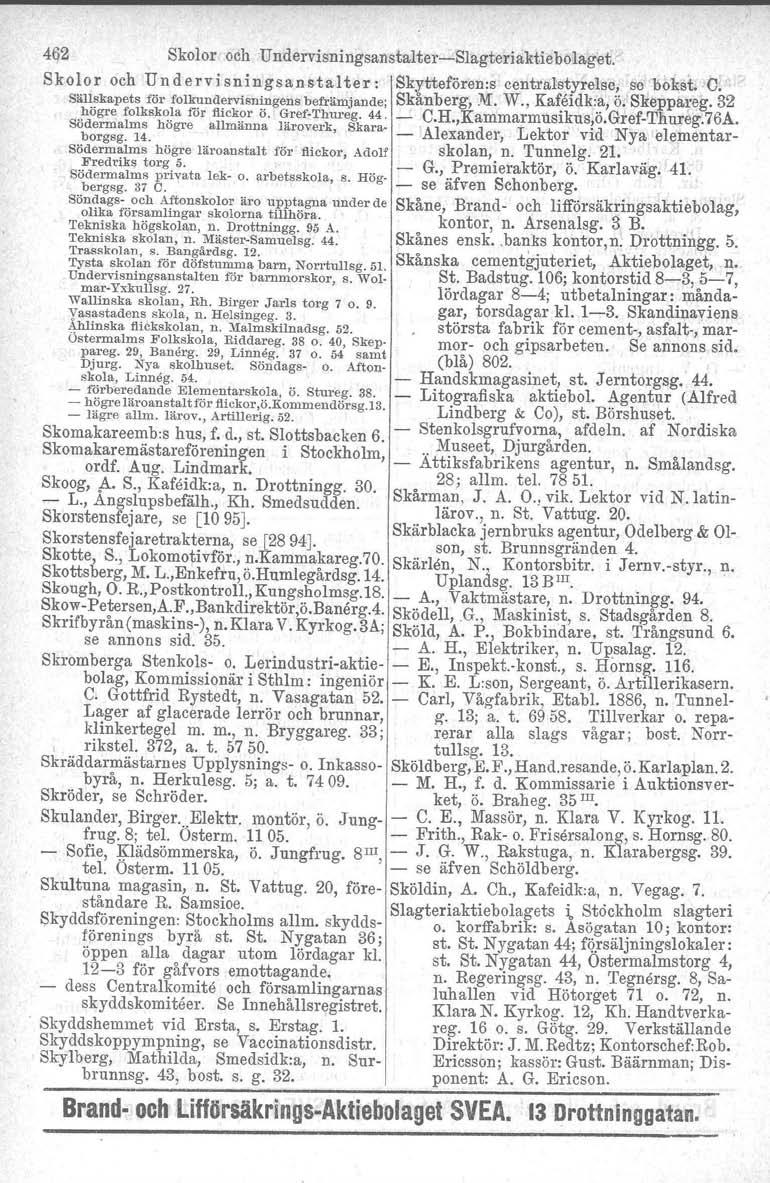 4tj2 Skolor och UndervisningsanstalterSlagteriaktiebolaget. Skolor och Undervisningsanstalter: Skyttefören:s centralstyrelse, se bokat. C.