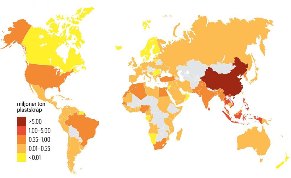 5 länder står för 50 % av plasten i havet Dessa 5 länder är: Kina Indonesien Filipinerna