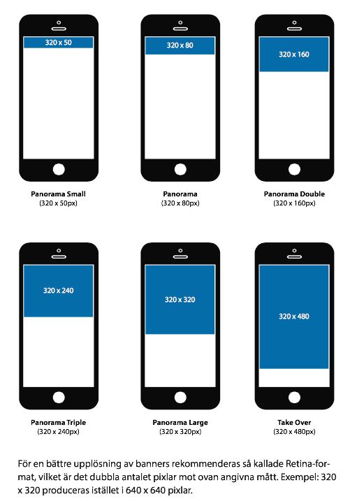 IAB SVERIGES MOBIL DISPLAYSTANDARD Frmat Panrama small: 320 x 50 Panrama: 320 x 80 Panrama duble: 320 x 160 Panrama triple: 320 x 240 Panrama large: 320 x 320 Take ver: 320 x 480 24 Svensk