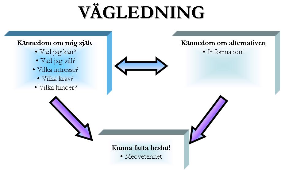 Studie- och yrkesvägledarens roll Figur: Vägledning handlar om att stödja eleven i att utforska, identifiera och formulera sina intressen och möjligheter och därigenom komma fram till individuella