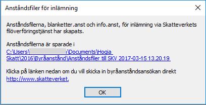 Skapa filer för elektronisk inlämning För att skapa filerna blanketter.anst och info.