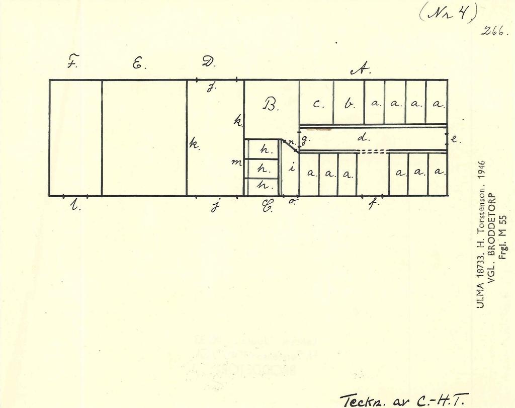 Plan för en ladugårdsbyggnad, 1800-talets senare del. Broddetorp, Västergötland 1946.