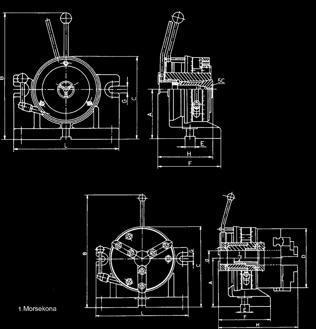 Parallellitet centrum till basplattan 0,02 mm Concentritet chuck 0,03-0,06 mm Standard tillbehör: Svarvchuck, T-spårsmutter Extra tillbehör: Dubbdocka,