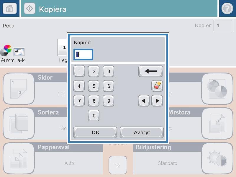 4. Ange antalet kopior och tryck sedan på knappen OK. 5. Tryck på kopieringsknappen.