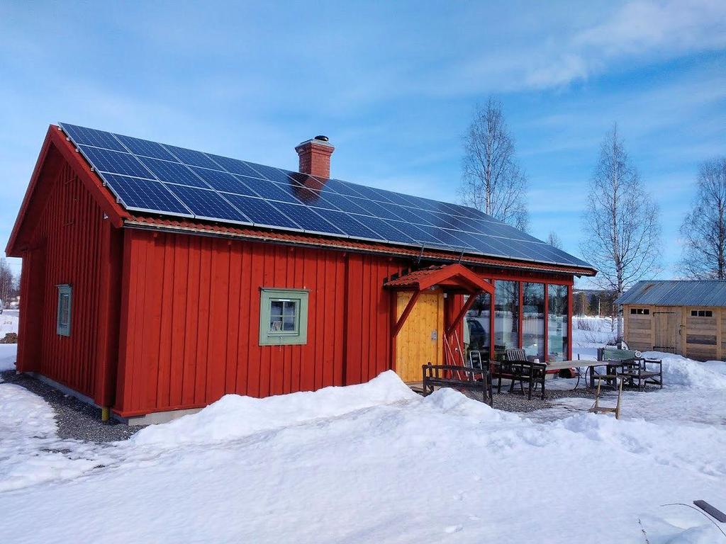 Solpaneler och växelriktare Taklutning 27 grader, riktning 5-10 grader mer mot väst.