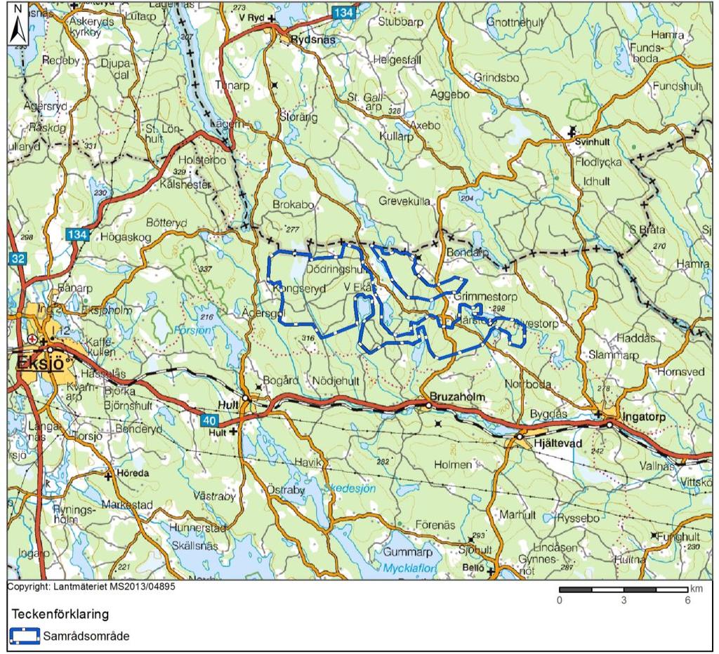 4 Vindkraft vid Bruzaholm 4.1 Platsbeskrivning Den planerade vindkraftanläggningen ligger i Eksjö kommun i Jönköpings län.