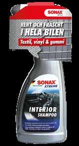 SONAX XTREME INTERIOR SHAMPOO Tar enkelt och skonsamt bort även ihärdig smuts från interiördetaljer, sätesdynor,