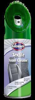 INTERIÖR GLOSSER TEXTILE FOAM CLEANER GLOSSER PLASTIC FOAM CLEANER Effektivt skumschampo för textil. Tar bort smuts och fläckar från bilklädsel, mattor och andra textilier.