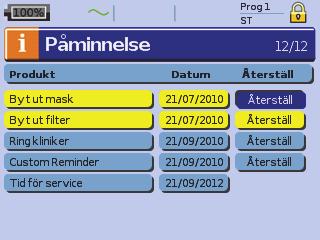 Data på denna skärm kan begäras vid service eller som del av Felsökning av en tekniker.