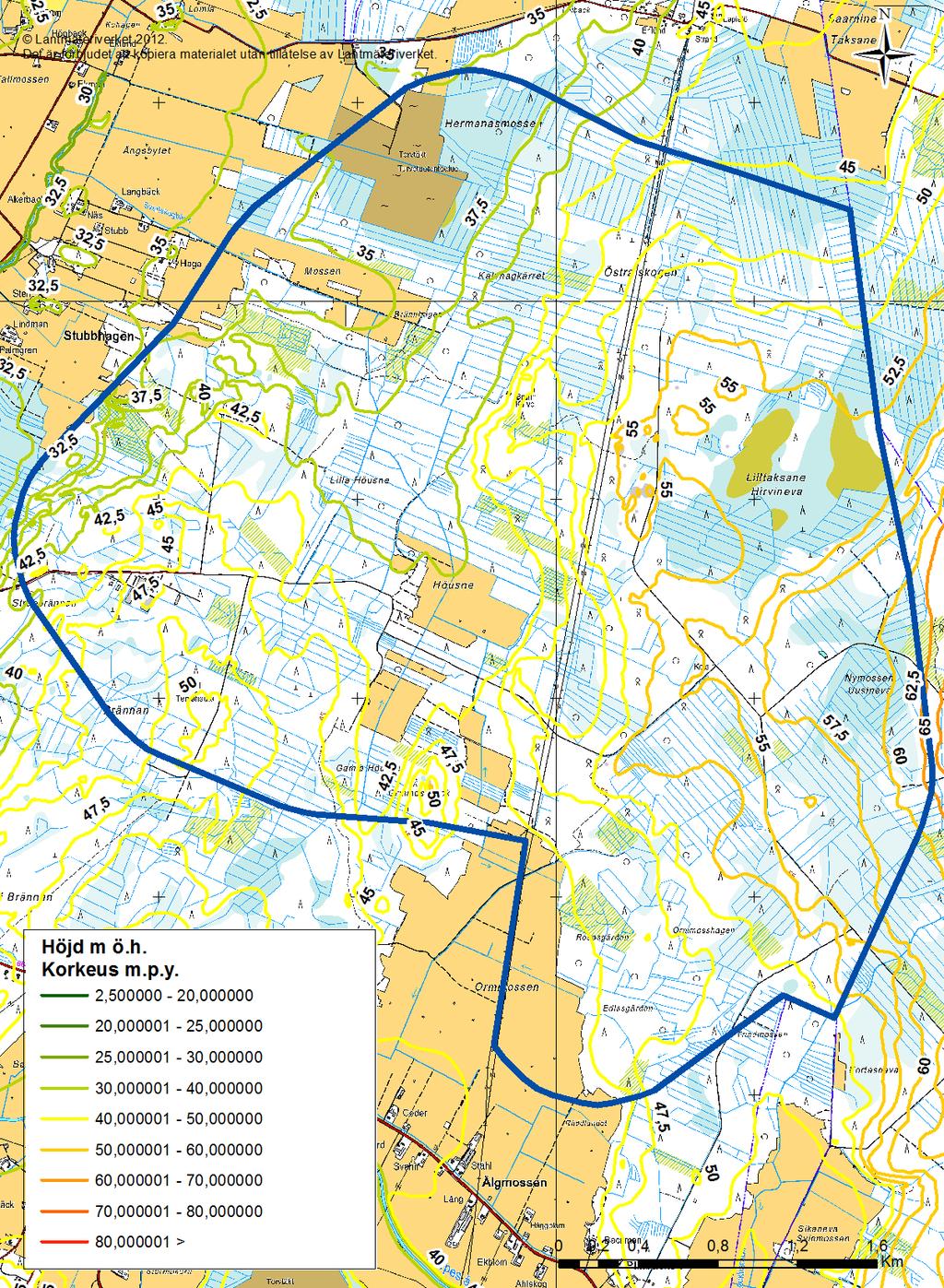 VindIn Ab/Oy Pörtom vindkraftpark 45 8.7 Ytvatten Figur 33. Markytans höjdförhållanden på projektområdet.