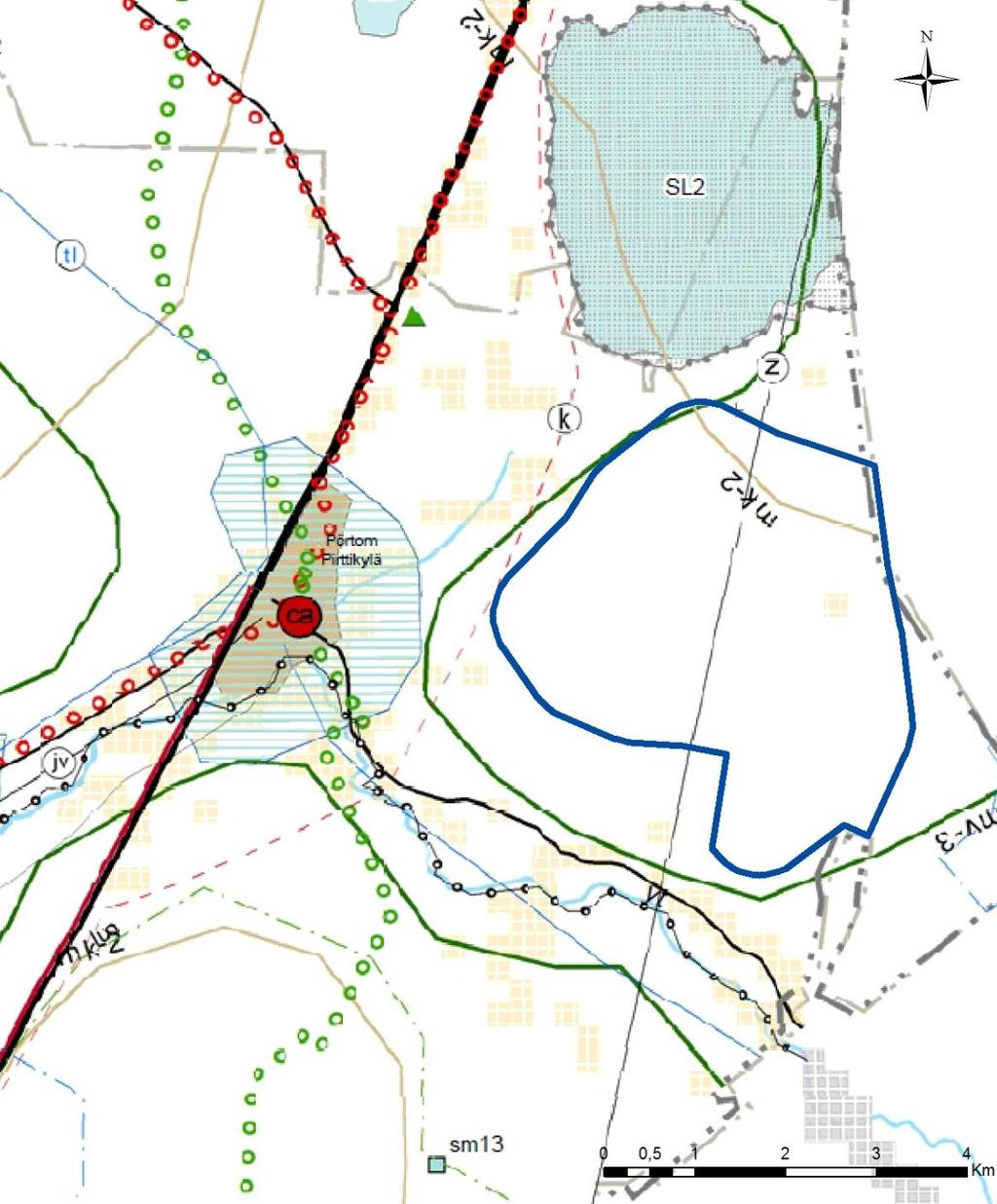 VindIn Ab/Oy Pörtom vindkraftpark 33 Figur 23. Riktgivande placering av Pörtom projektområde i förhållande till Österbottens landskapsplan (Österbottens förbund 2010).