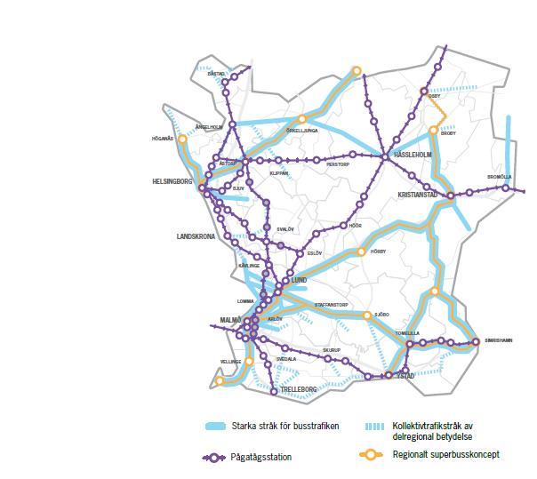 Kollektivtrafik Regionala stråk fyller funktioner som; ska binda samman Skånes tillväxtmotorer och regionala kärnor med dess omland med