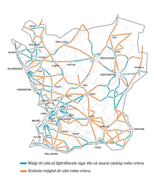 Regionala stråk för cykel Regionala stråk fyller funktioner som; ska binda samman Skånes tillväxtmotorer och regionala kärnor med dess omland.