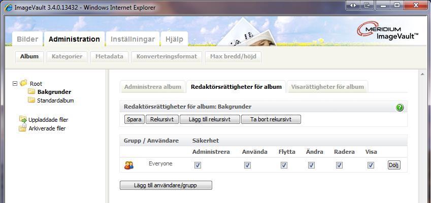 4.3. Sätt redaktörsrättigheter på album En viktig del av albumadministrationen är redaktörsrättigheter (tidigare kallat användarrättigheter).