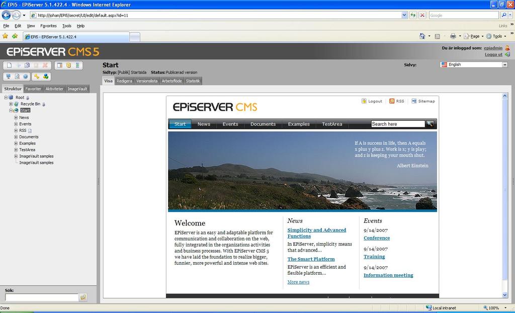 2. Starta För att administrera ImageVault måste man ha ett konto i EPiServer med redaktörsrättigheter och ett konto i ImageVault med administratörsrättigheter.