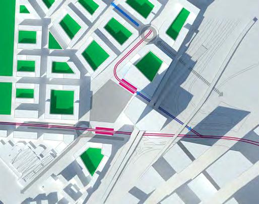 Backaplan Utredningen av det första förslaget till spårdragning under Lundbyleden (juni 2015) visade att det på grund av tekniska faktorer inte gick att dra båda spåren mellan bropelarna (markerade