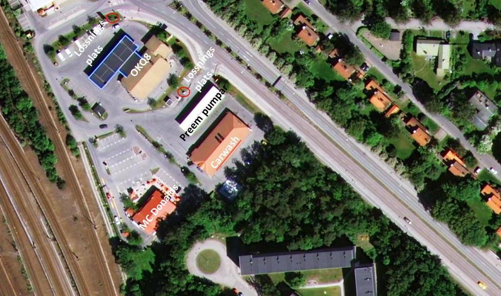 3.2.2 Bensinstationer: Preem och OKQ8 Allmänt Norr om aktuellt område finns två bensinstationer, Preem och OKQ8.