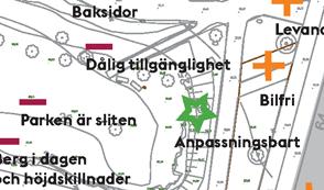 Mångfalden av boende och verksamheter runt parken bidrar lyfta platsen egen identitet Hagstadens utveckling kommer att bidra till att ﬂer rör sig i Trots nivåskillnaderna är parken anpassningsbar för