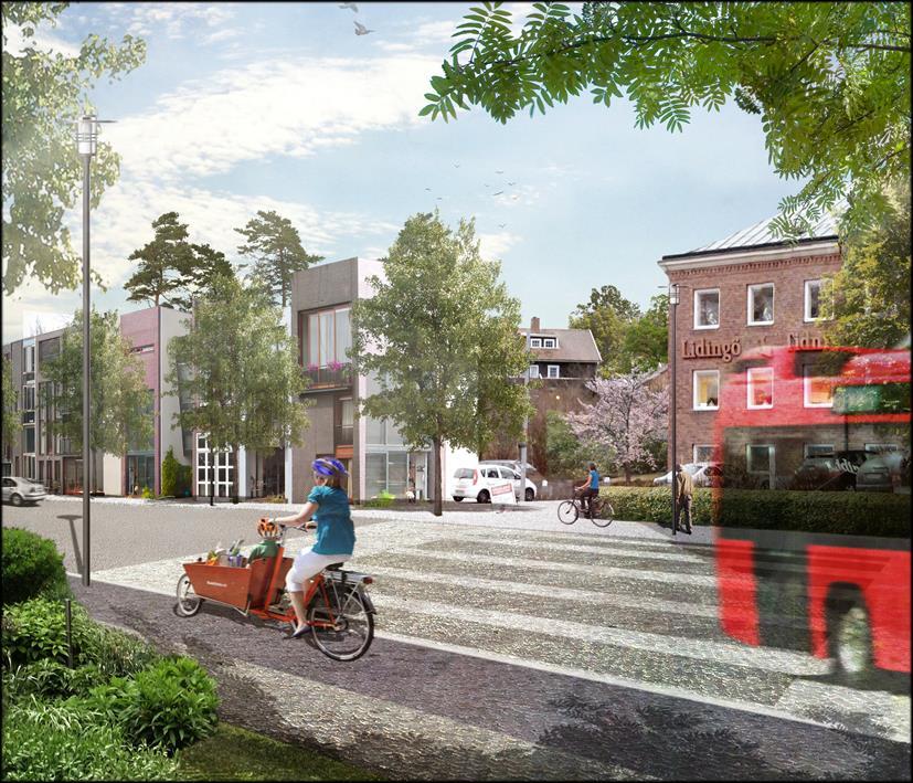 Lejonvägen Uppbruten karaktär som ger kontakt med villastaden Stadsgata med bredare trottoar för gående Separat cykelstråk Ny sträckning mellan