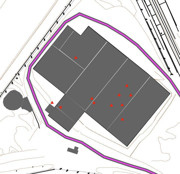 6. Ljudkällornas positioner Nedanstående skiss visar var de aktuella bullerkällorna är placerade inom anläggningen. 9 1 