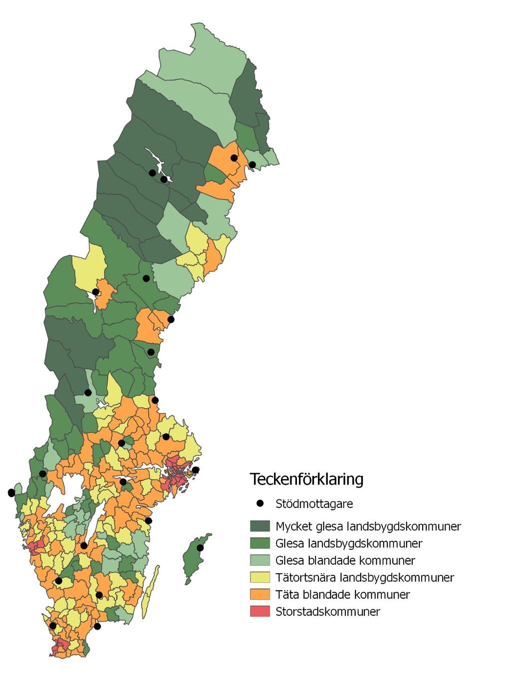 Stor geografisk spridning av projekt På kartan nedan visas att projekten inom småskalig infrastruktur har haft en stor geografisk spridning.