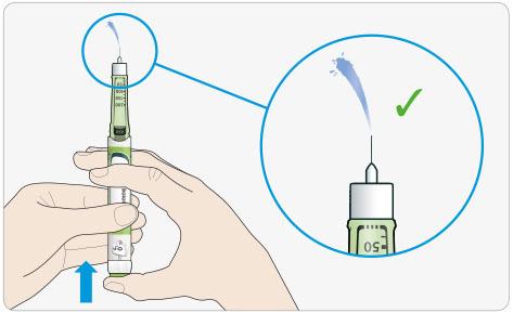 Om inget insulin kommer ut: Du kan behöva upprepa steget upp till 3 gånger innan något insulin syns.