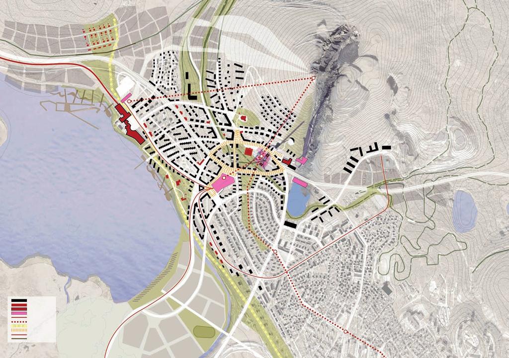 Luossavaara - staden vid gruvlavarna Luossavaaraområdet präglas av fjället och gruvindustrin. Den nya staden breder ut sig på sluttningen och sträcker sig in i berget i de befintliga gruvstrukturer.