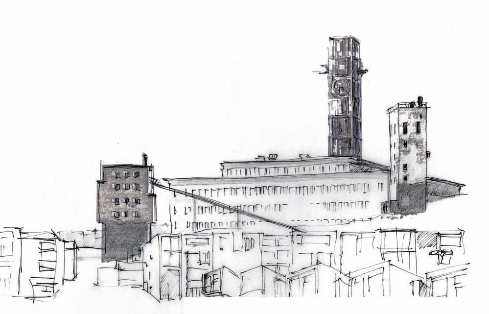 Stadens lager i berget Den nya stadens centrum tar form vid gruvlavarna. De ståtliga industriminnena får nya funktioner och till dessa landmärken sällar sig också det ditflyttade stadshusets torn.