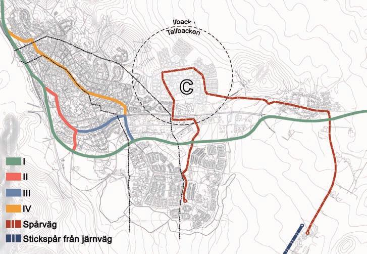 En stadsomvandling med omlokalisering till Tallbacken kan utföras under en utdragen tidsrymd, här redovisad i etapper till huvudnivå 1365 m.