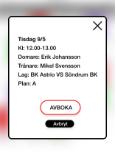 Fig. 22 visar att när användaren klickat på Vill du avboka denna match?