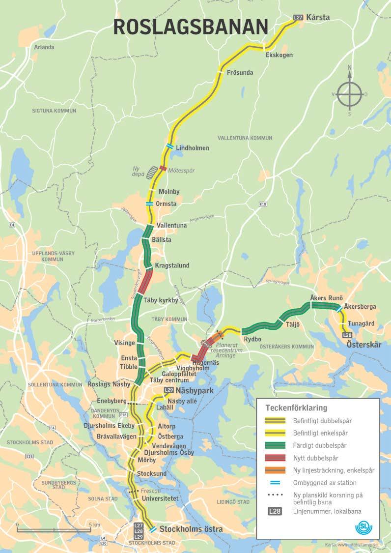 Program Roslagsbanans utbyggnad Dubbelspår Ny depå i Molnby Upprustning av befintliga tåg