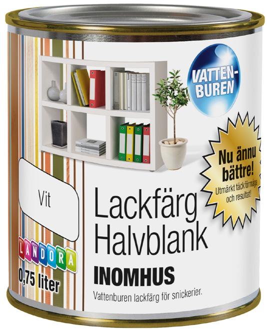 Landora Lackfärg Halvblank Landora Lackfärg Halvblank är en vattenburen lackfärg för målning av snickerier inomhus. Ger en halvblank, slitstark yta som inte gulnar.