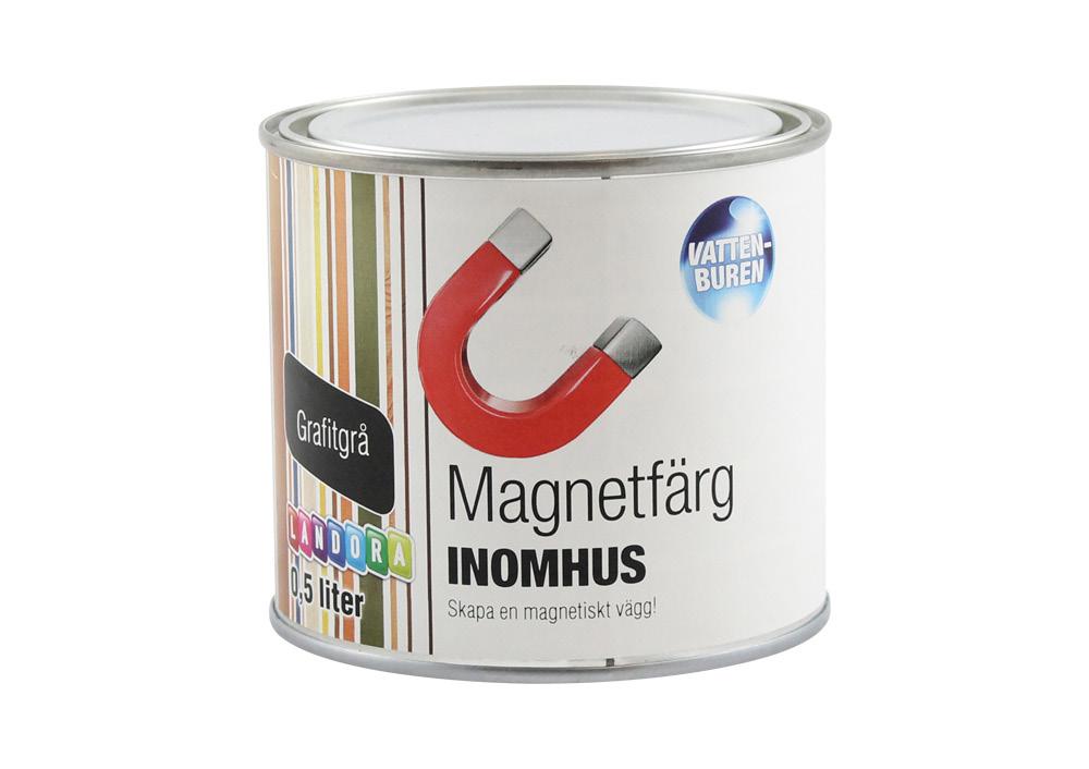 2017/17 Landora Magnetfärg Landora Magnetfärg innehåller rostfria järnpartiklar på vilka magneter fastnar. Färgen kan målas på gips- och väggskivor, glasfiberväv, tapet och trä.
