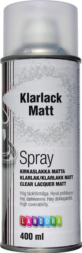2017/18 Landora Spray Klarlack Landora spray Klarlack är en snabbtorkande akrylbaserad lack med god kemikaliebeständighet.