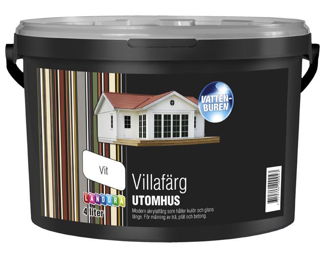 Landora Villafärg Landora Villafärg är en modern vattenburen färg med en ny generation akrylatbindemedel avsedd för målade och obehandlade fasader och ytor av trä, plåt och betong.