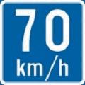 F25 Märket anger den högsta hastighet som rekommenderas på ett farligt ställe på vägen vid normalt före och under normala trafikförhållanden.