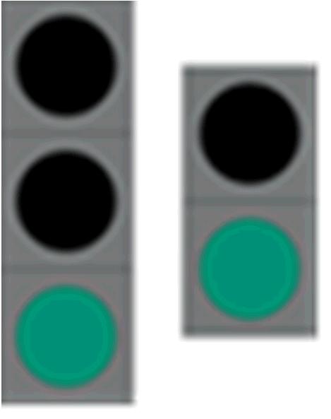 2 Fast grönt ljus Grönt ljus anger att fordon och spårvagnar får passera primärsignalen och stopplinjen.