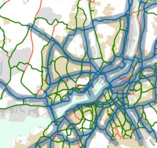 Från Klövervallsgatan/Björlandavägen går cykel- och gångbana till bland annat Wieselgrensplatsen,