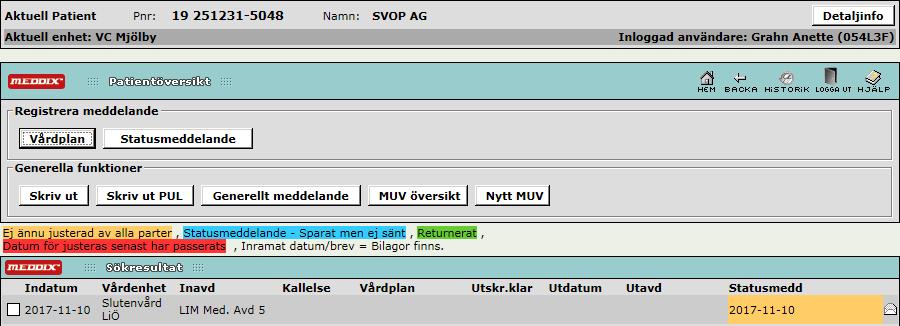 MUV(meddelande utanför vård&llfälle) meny Pa&entöversikt MUV går all?
