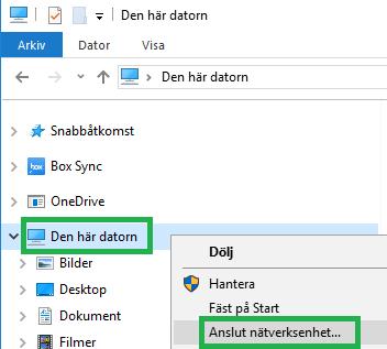 Ej DAFGU-/GDA-dator, Windows 10 Öppna hemkatalogen Beroende på vilken form av inställning för hemkatalog du har så kan du behöva internetuppkoppling samt eventuellt också koppla upp Göteborgs