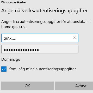 Ett nytt fönster visas. I fältet för Mapp: skriver du in din hemkatalogs adress. För hemkatalogen för DAFGU/GDA är adressen till exempel följande för ett x-konto som börjar på XA: \\home.gu.