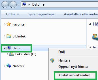 Ej DAFGU-/GDA-dator, Windows 7 Öppna hemkatalogen Beroende på vilken form av inställning för hemkatalog du har så kan du behöva internetuppkoppling samt eventuellt också koppla upp Göteborgs