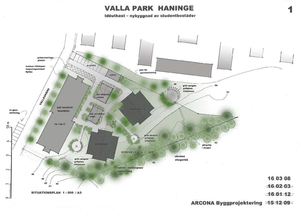 5 Framtida utformning Utredningsområdet är ca 0,6 hektar och den nya, planerade bebyggelsen placeras i huvudsak på en del av den befintliga parkeringen och på gräsytan.