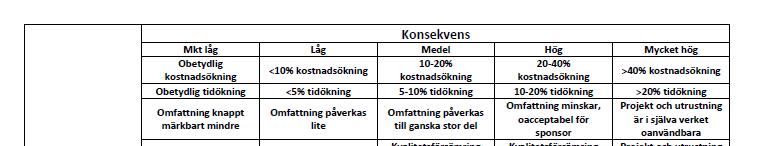 Riskmatris - projektrisker 5 Tillståndsansökan