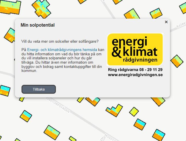 Genom att öppna Mer info få du information om var man kan hitta mer information om solceller eller solfångare, samt vad bör