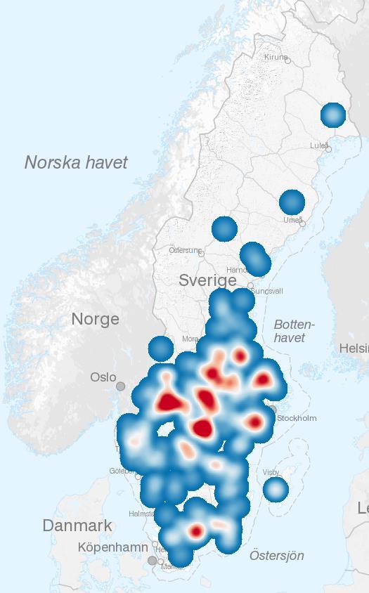 Flest stöd i Mellansverige Det är flest beviljade stöd i området Värmlands, Örebro, Dalarnas och Västra Götalands län, vilket visas i kartan till vänster (figur 1).