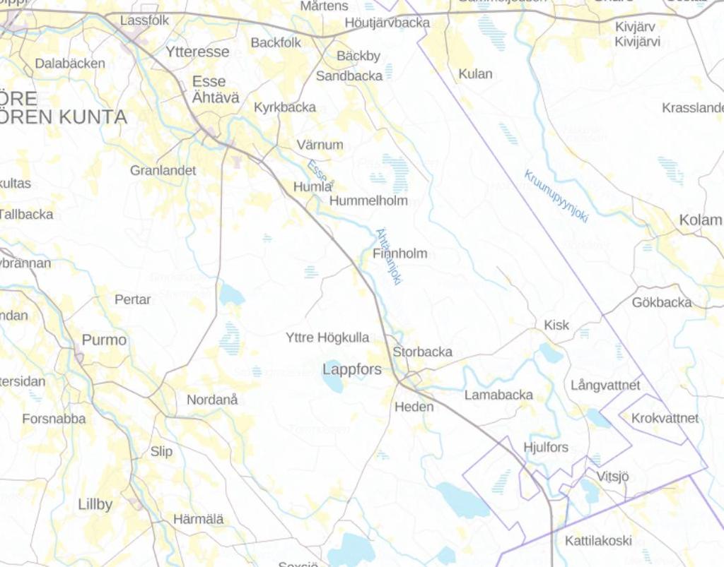 5 1.2 Planområdets läge Planläggningsområdet ligger i Överlappfors i Pedersöre kommun vid sjön Vitsjöns strand. Planläggningsområdet består av två små delar av fastigheten Dal 599-416-5-50. Bild 1.