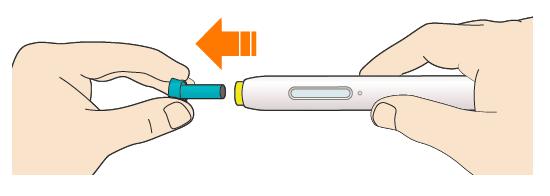 Hur man injicerar Efter att du avslutat steg 1-4 dra av den blå skyddshylsan Dra inte av den