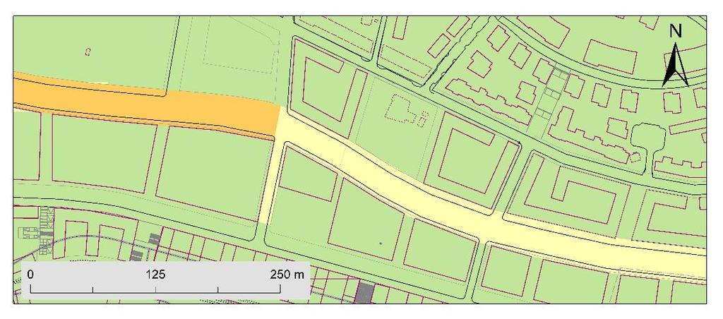 Beräknad dygnsmedelhalt av partiklar, PM10, (µg/m³) under det 36:e värsta dygnet för lokala gator i trafikalternativ Låg. Normvärdet som ska klaras är 50 µg/m 3 och miljömålet 30 µg/m 3.