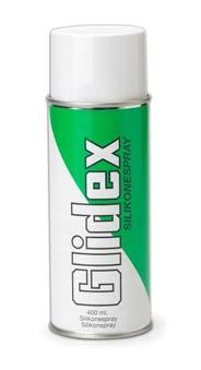 SPRAY PRODUKTBESKRIVNING GLIDEX spray, är framställt av en klar, luktsvag silikonolja. GLIDEX spray är en multianvändbar och effektiv spray helt utan ozonskadliga drivgaser.